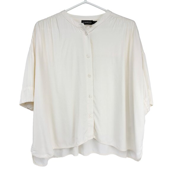 SOAKED IN LUXURY Cattie Butter Yellow 3/4 Sleeve Cream Button Front‎ Blouse M - Picture 2 of 8